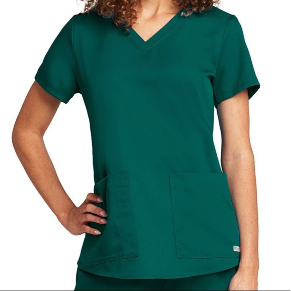 Barco’s Greys Anatomy 2 Pocket V-Neck Scrub Top 71166 Shirring back Hunter